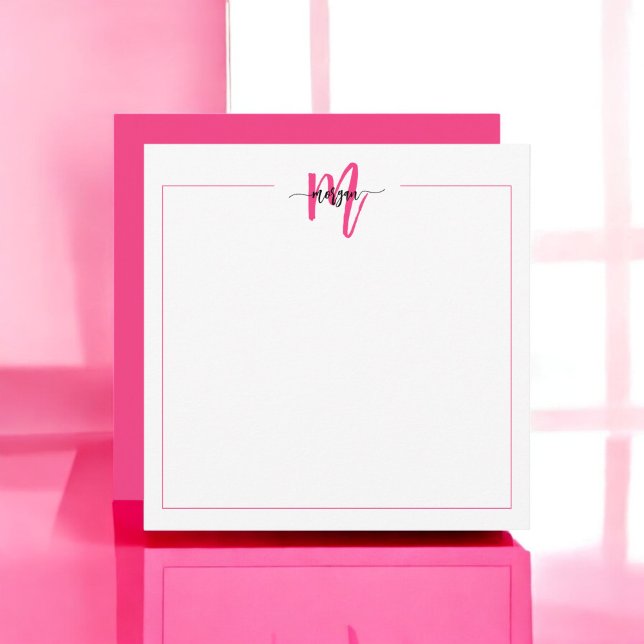 Carte De Correspondance Mini Script Monogramme Une bordure Rose Chaud (Créateur téléchargé)