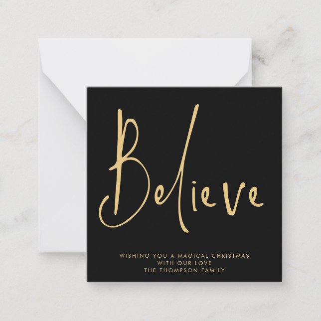 Carte De Correspondance MINI | Simple Script Believe Gold Black Holiday (Devant)