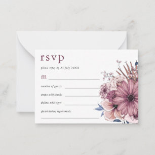 Carte De Correspondance MINI TAILLE Berry violet fleurs mariage RSVP