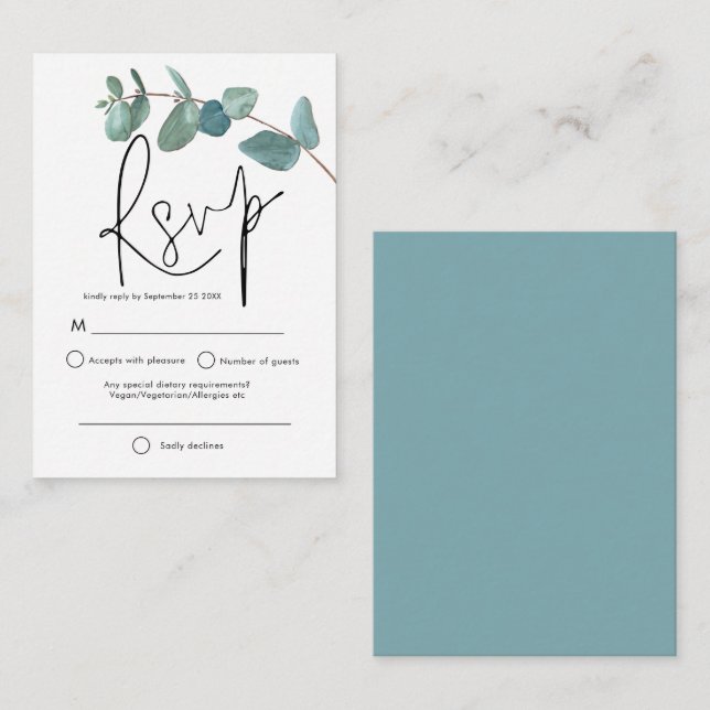 Carte De Correspondance MINI TAILLE Turquoise Eucalyptus Élégant Script RS (Devant / Derrière)