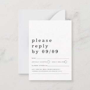Carte De Correspondance MINI TAILLE Typographie Noir Blanc Mariage RSVP