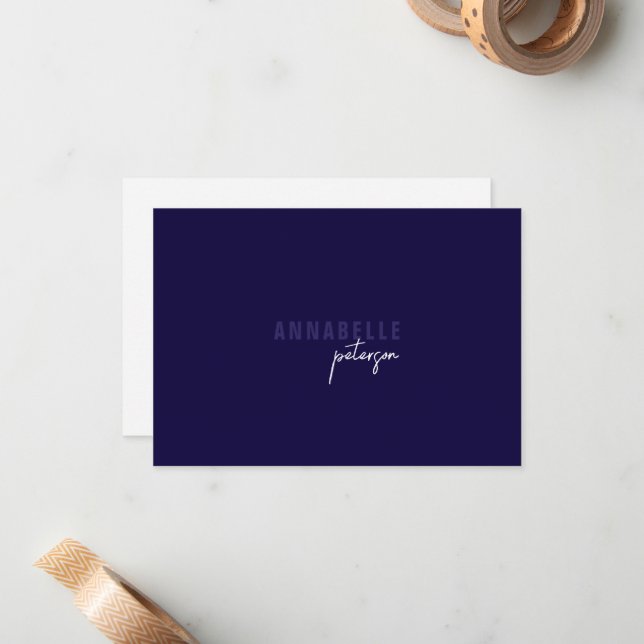 Carte De Correspondance Minimal moderne Professionnel Bleu Simple (Devant/Arrière en situation)