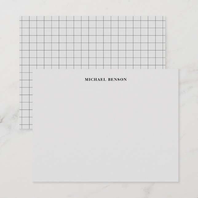 Carte De Correspondance Minimalist Black Gray Grid Monogram Professional (Devant / Derrière)