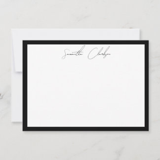 Carte De Correspondance Minimalist Black & White Border Handwritten Script
