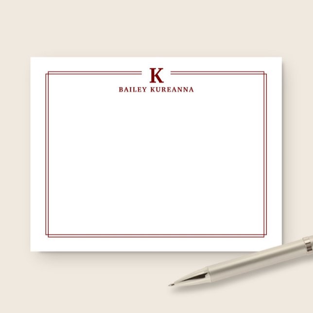 Carte De Correspondance Minimalist Initial Dark Red Two Border Stationery (Créateur téléchargé)