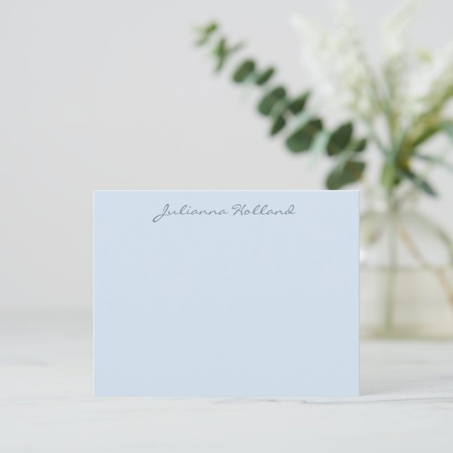 Carte De Correspondance Minimalist Modern Calligraphy Soft Blue Name (Debout devant)