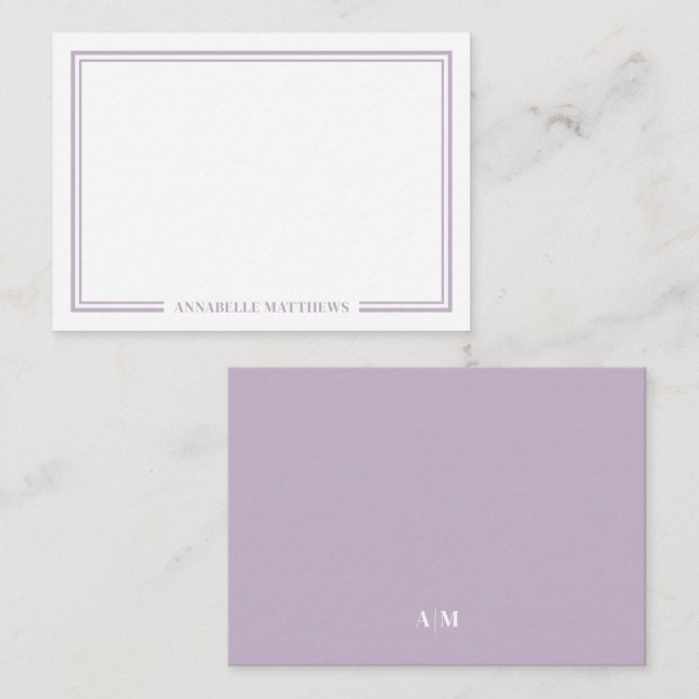Carte De Correspondance Minimalist Purple Two Border Monogram (Devant / Derrière)
