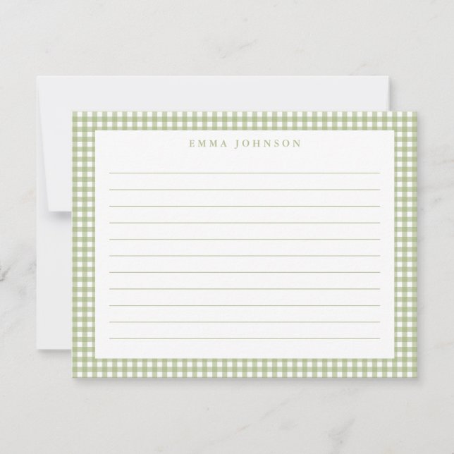 Carte De Correspondance Minimalist Sage Green Gingham Plaid Lined (Devant)