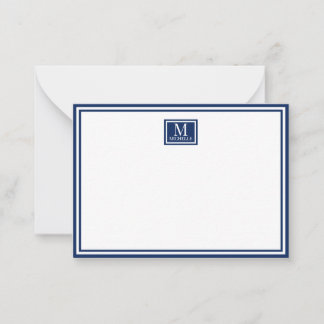 Carte De Correspondance Minimalist Two Boarder Monogram Name Navy Blue