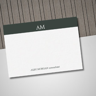 Carte De Correspondance Minimaliste Bande Verte Monogramme Blanc Entrepris