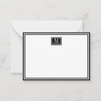 Carte De Correspondance Minimaliste Deux Bordures Monogramme Nom Noir
