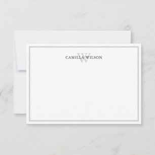 Carte De Correspondance Minimaliste Élégant Monogramme Gris Blanc Personna