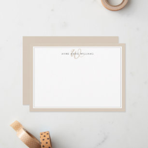 Carte De Correspondance Minimaliste Marron Moka Deux Bordures Monogramme