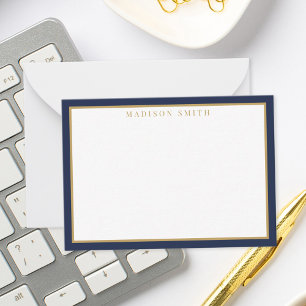 Carte De Correspondance Minimaliste Monogramme Bleu Nuit et Or