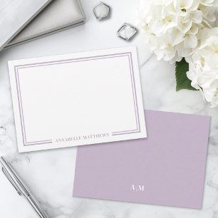 Carte De Correspondance Minimaliste Monogramme Deux Bordures Violet