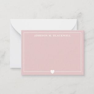 Carte De Correspondance Minimaliste rose et blanc Coeur personnalisé