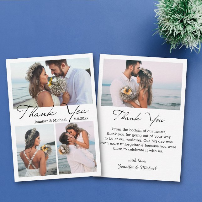 Carte De Correspondance minimum simple merci 4 photos collage mariage (Créateur téléchargé)