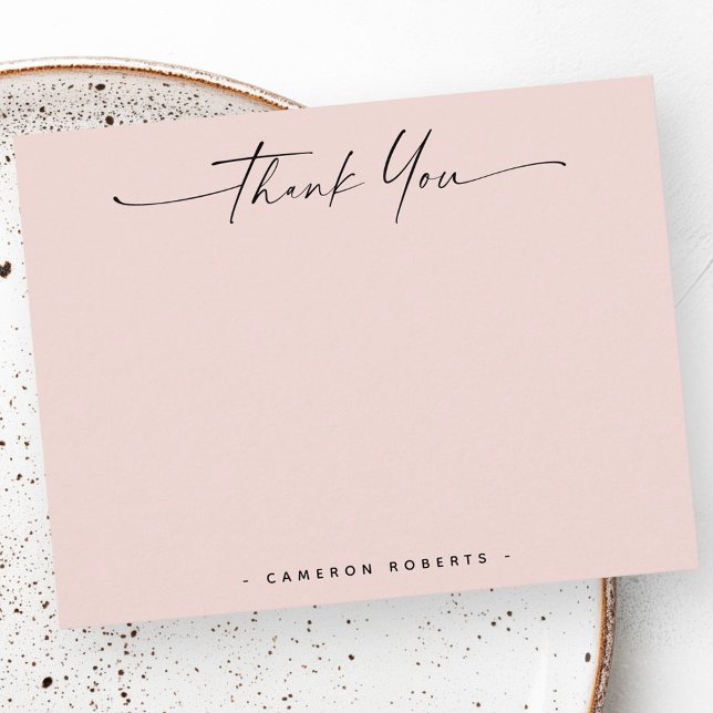 Carte De Correspondance Minuscule écriture manuscrite rose pâle merci (Minimal handwritten script light pink thank you note card)