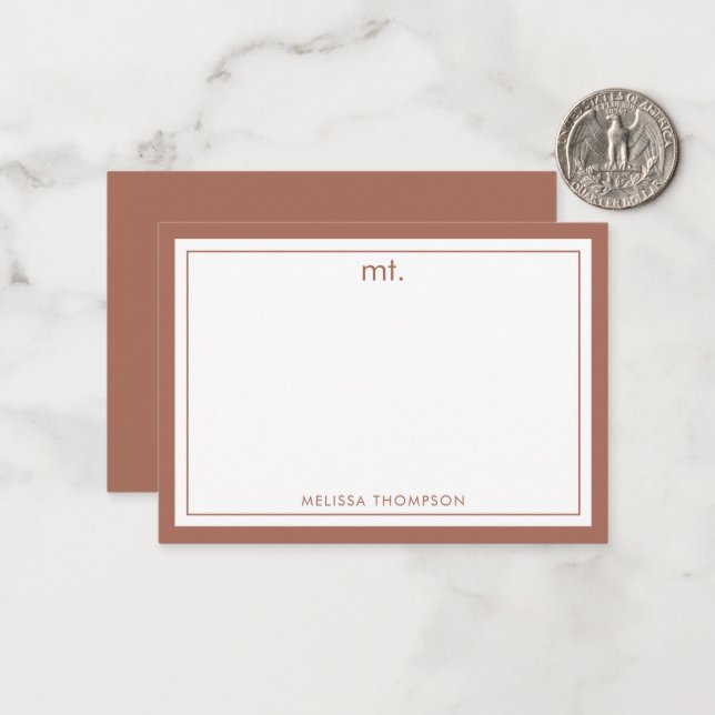 Carte De Correspondance Minuscule en terre cuite double bordure Monogramme (Devant/Arrière en situation)