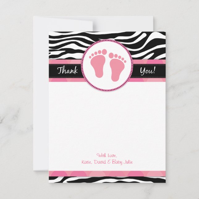 Carte De Correspondance Mod Pink Zebra Baby shower Merci Notes (Devant)