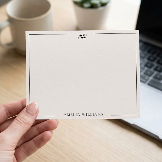 Carte De Correspondance Modern Black and Ivory Minimalist Elegant Monogram (Créateur téléchargé)