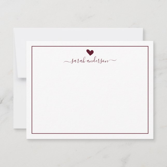 Carte De Correspondance Modern Calligraphy Burgundy Heart Personalized (Devant)