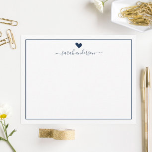 Carte De Correspondance Modern Calligraphy Navy Blue Heart Personalized
