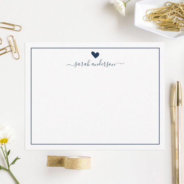 Carte De Correspondance Modern Calligraphy Navy Blue Heart Personalized (Créateur téléchargé)
