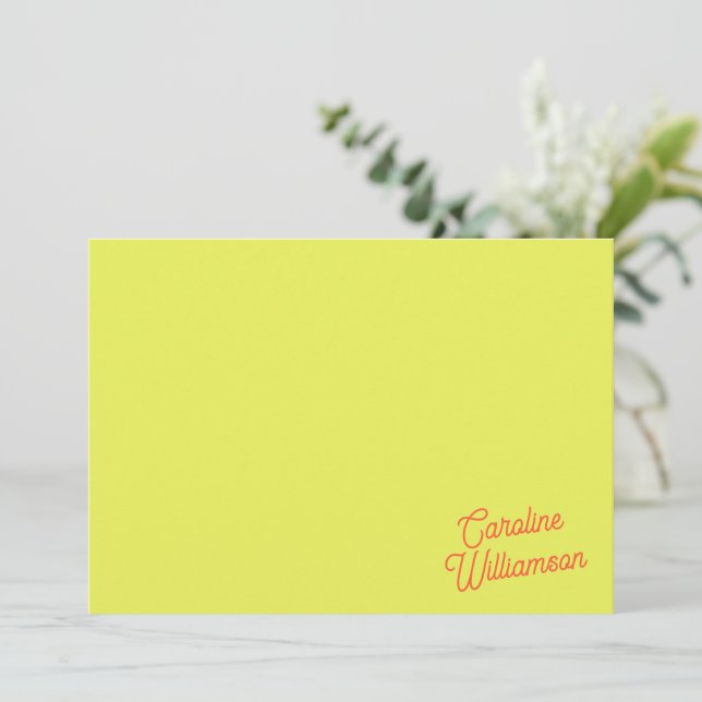 Carte De Correspondance Modern Chartreuse Script Personalized Stationery (Debout devant)