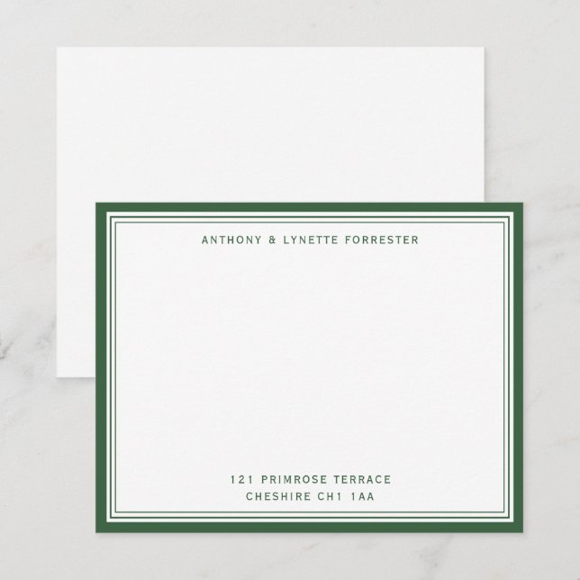 Carte De Correspondance Modern Dark Green Bordure Nom et adresse (Devant / Derrière)