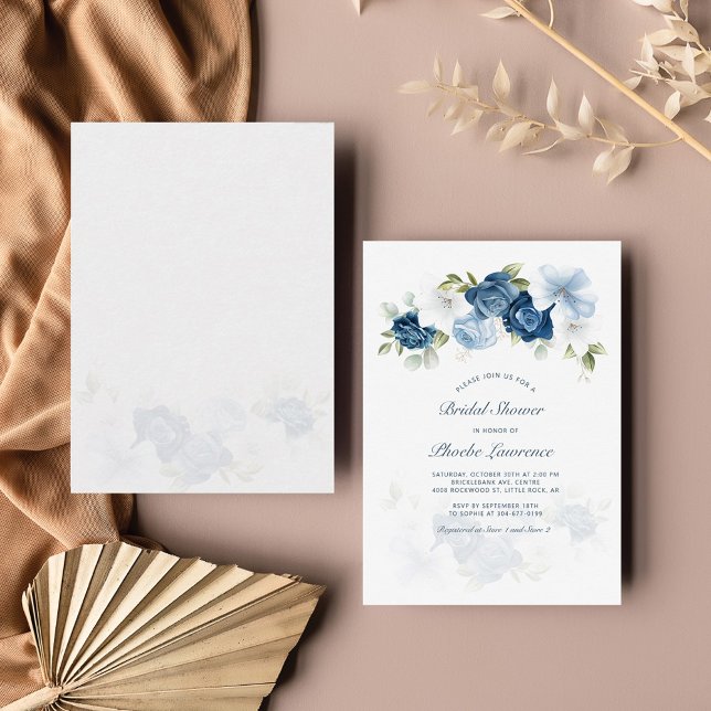 Carte De Correspondance Modern Dusty Blue Floral Bridal Shower (Créateur téléchargé)