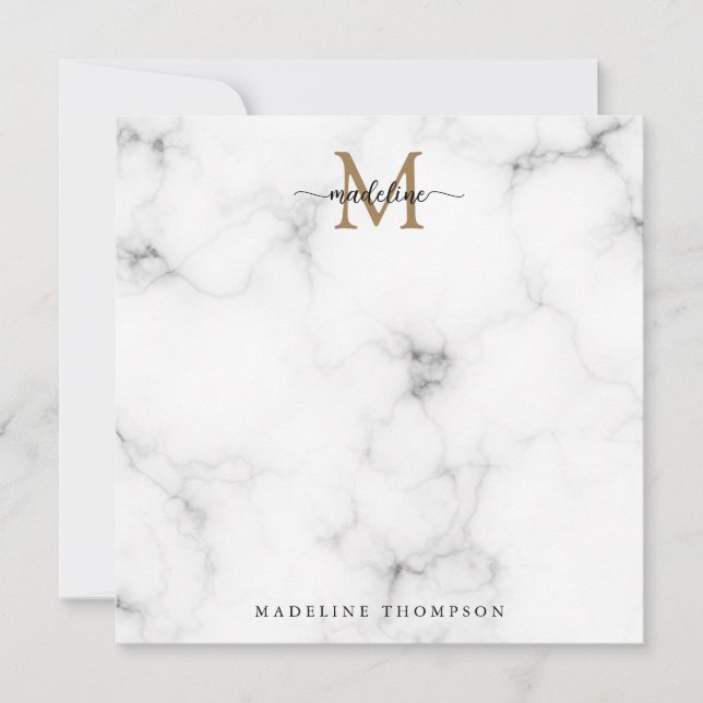 Carte De Correspondance Modern Marble Gold Girly Script Monogram Square (Devant)
