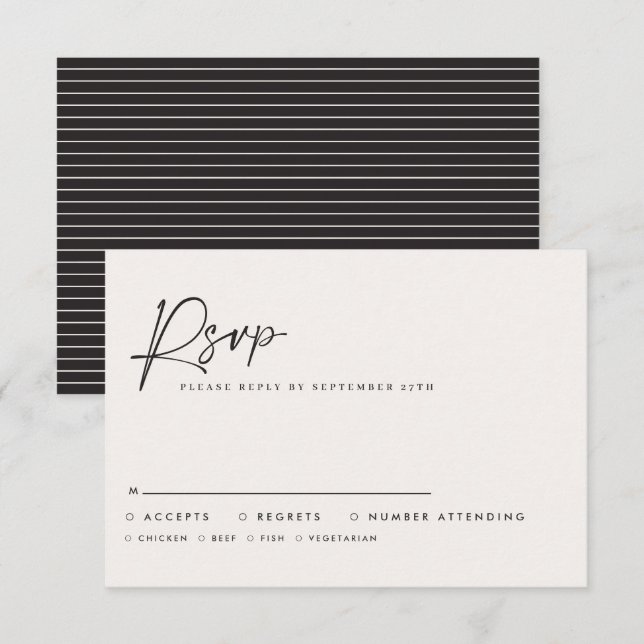 Carte De Correspondance Modern Minimal Script Wedding RSVP with Stripe abc (Devant / Derrière)