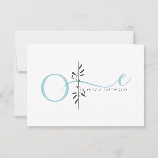 Carte De Correspondance Modern Minimalist Botanical Aqua Monogram  (Devant)
