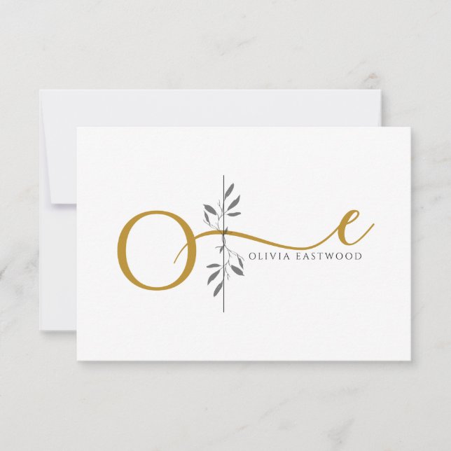 Carte De Correspondance Modern Minimalist Botanical Gold Monogram  (Devant)