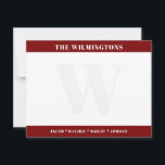 Carte De Correspondance Modern Monogram Family Names Dark Red Stationery<br><div class="desc">This design features space for names in the bold bands at the top and bottom with a faded monogram in the background. Click the customize button if you would like to adjust the design elements and/or further modify the text! Variations of this design, additional colors, as well as coordinating products...</div>