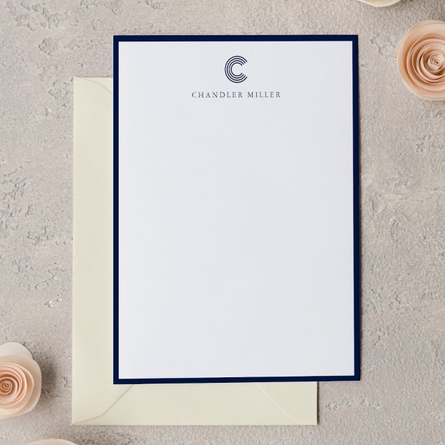 Carte De Correspondance Modern Navy Blue Border Custom Stationery Vertical (Créateur téléchargé)