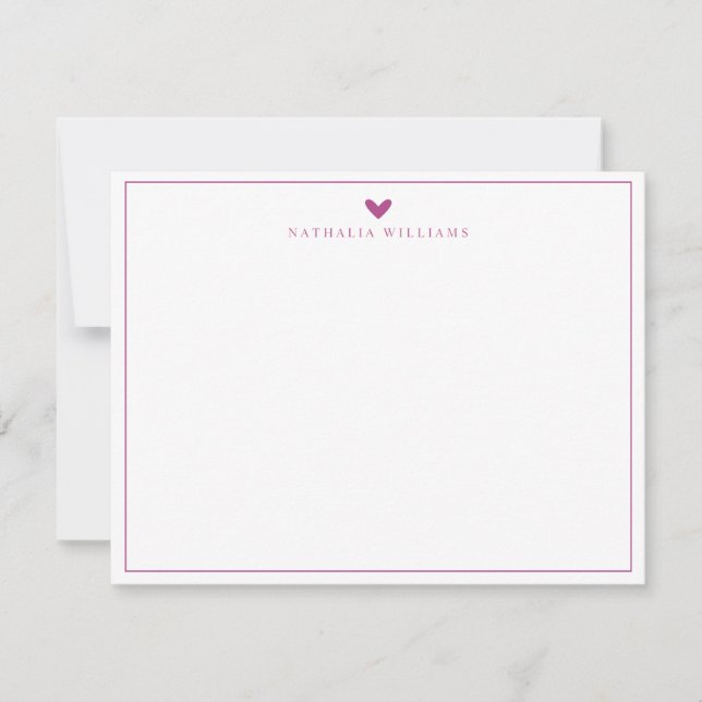 Carte De Correspondance Modern Script Purple Violet Heart Border Monogram (Devant)