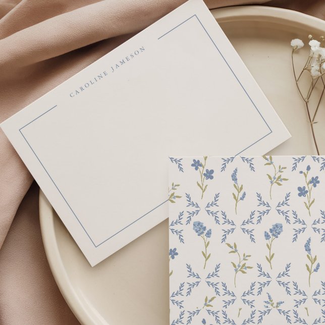 Carte De Correspondance Modern Simple Blue Floral Flat Note Card (Créateur téléchargé)