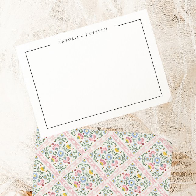 Carte De Correspondance Modern Simple Floral Name Flat Note Card (Créateur téléchargé)