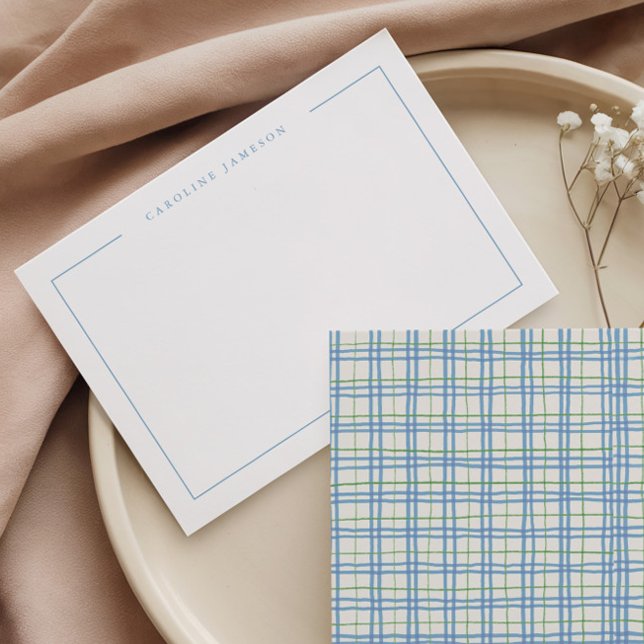 Carte De Correspondance Modern Simple Green Blue Plaid Flat Note Card (Créateur téléchargé)
