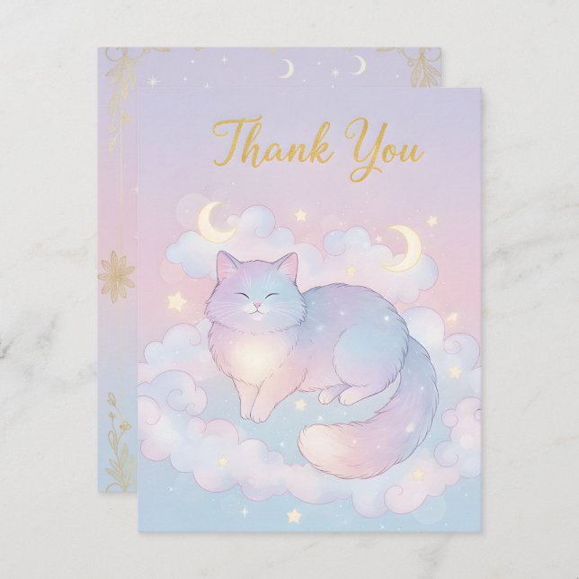 Carte De Correspondance Modern Whimsical Cat Celestial Moon Star Cat (Devant / Derrière)
