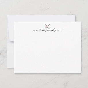 Carte De Correspondance Moderne Black Gold Blush rose Floral Monogramme