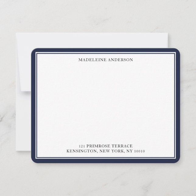 Carte De Correspondance Moderne Denim Bleu Double Bordure Plat (Devant)
