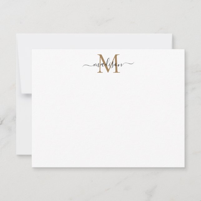 Carte De Correspondance Moderne Élégant Chic Girly Script Monogramme Or (Devant)