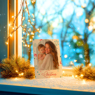 Carte De Correspondance Moderne Élégant Rouge Script Photo Joyeux Noël