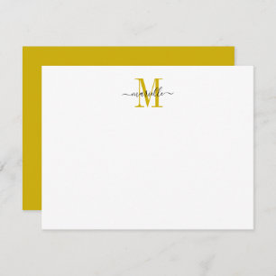 Carte De Correspondance Moderne Élégant Script Chic Mustard Or Monogramme