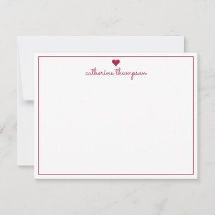 Carte De Correspondance Moderne Girl Bourgogne Rouge Coeur Feminine Script