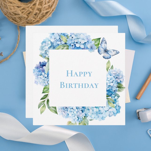 Carte De Correspondance Moderne Joyeux Anniversaire Bleu Hydrangea Chic (Créateur téléchargé)
