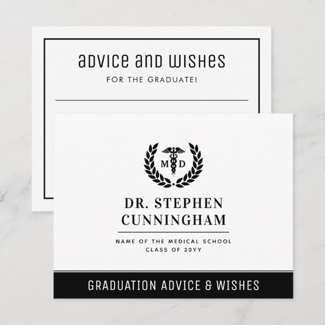 Carte De Correspondance Moderne MD Med School Graduation Conseils et souha (Devant / Derrière)